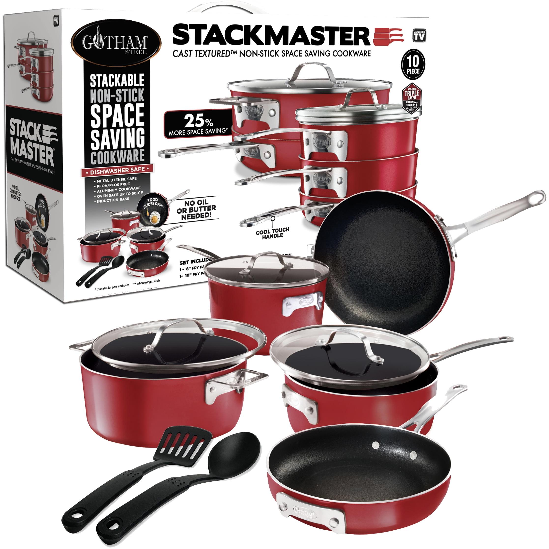 Gotham Steel Red Stackable Nonstick 10-Piece Cookware Set