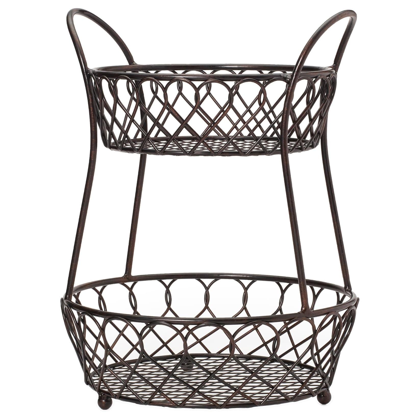 Gourmet Basics by Mikasa Gourmet Basic By Mikasa Black Antique-finished Metal Loop And Lattice 2-tier Basket