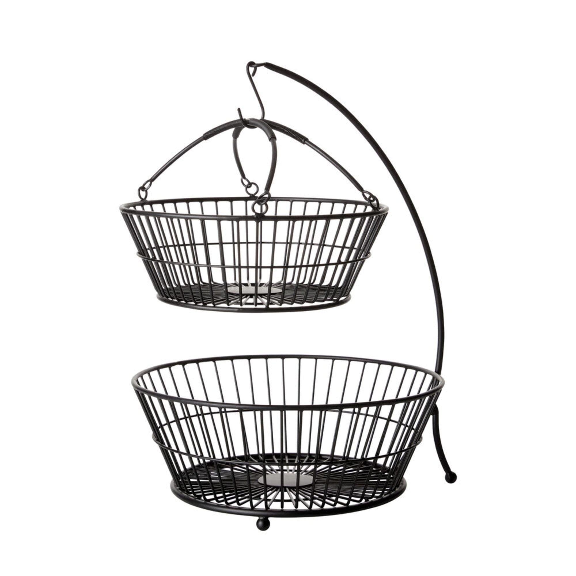 Black Iron 2-Tier Basket with Banana Hook