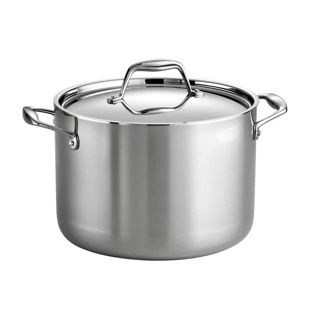 8-Quart Silver Stainless Steel Induction Stock Pot with Lid