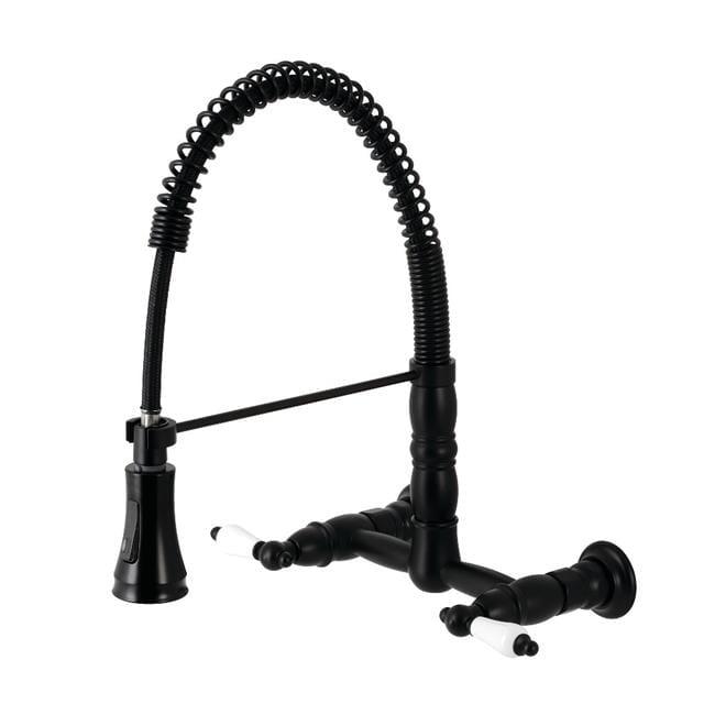 Kingston Brass Heritage Double-Handle 2-Hole Wall-Mount Pre-Rinse Bridge Kitchen Faucet