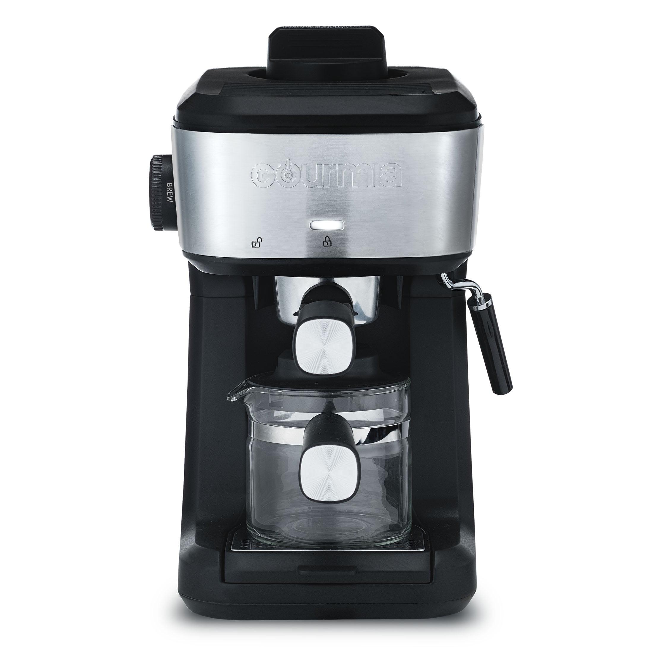 Gourmia 4-Shot Steam Espresso, Cappuccino, and Latte Maker with Frothing Wand: 1.5L Capacity, 1500W Electric
