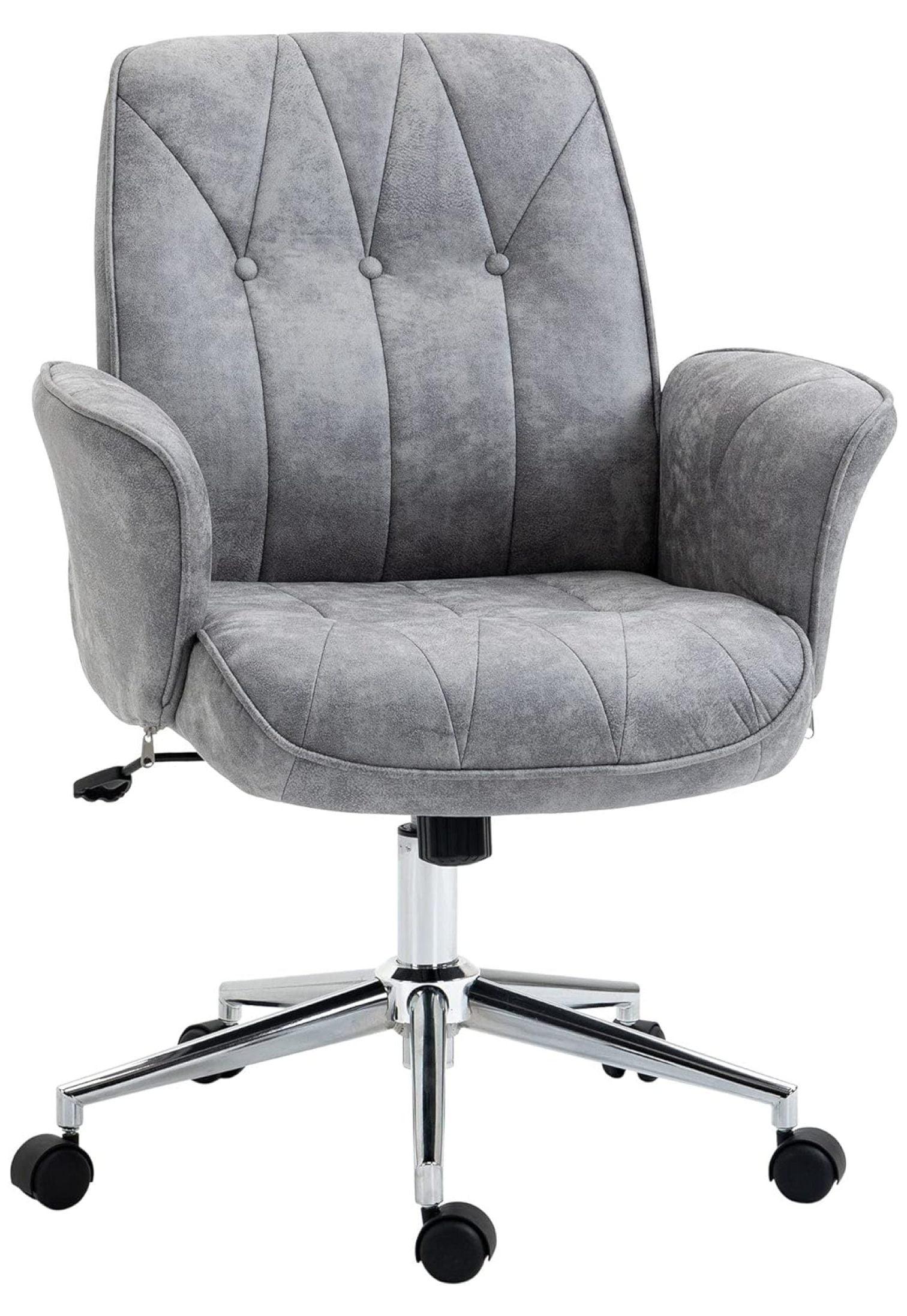 Vinsetto Microfiber Home Office Chair, Height Adjustable Button Tufted Computer Desk Chair with Swivel Wheels, Tilt Function and Padded Armrests, Light Gray