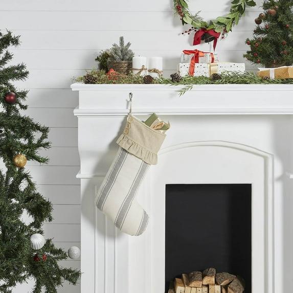 VHC Brands Grace Grain Sack Stripe Ruffled Stocking 12x20
