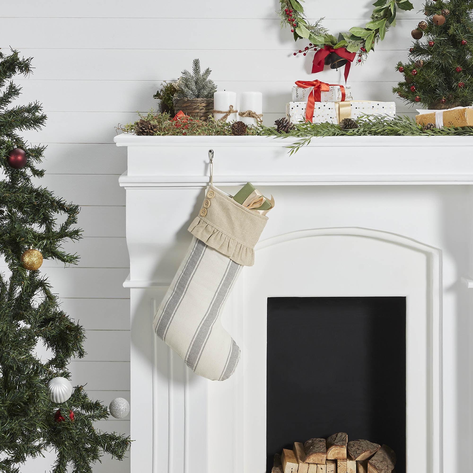 VHC Brands Grace Grain Sack Stripe Ruffled Stocking 12x20
