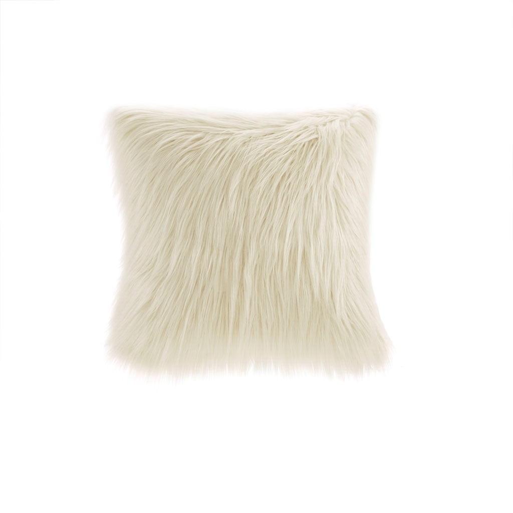 Adelaide 20" Ivory Faux Fur Luxurious Square Throw Pillow