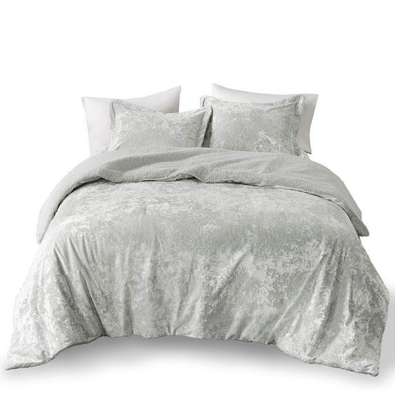 Twin/Twin XL Arabella Crushed Velvet to Faux Shearling Soft Reversible Teen Comforter Set Silver - Intelligent Design: Hypoallergenic Velvet Bedding