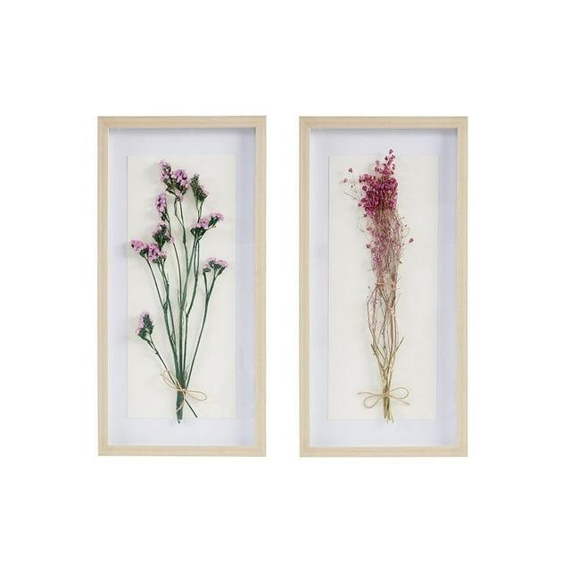 2pc Avant Garden Floral Shadowbox Set Natural - Madison Park: Dried Flower Wall Decor, MDF Frame, Sawtooth Mount