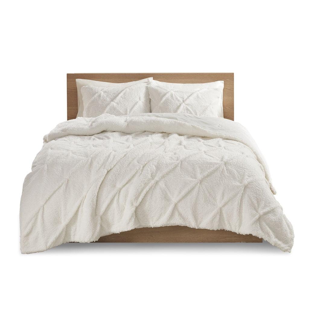 Ivory Pintuck Sherpa Down Alternative Full Comforter Set