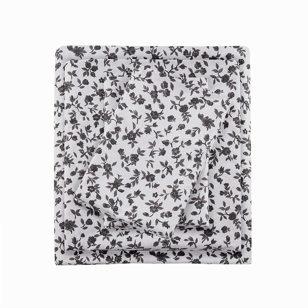 Queen Black Floral Microfiber Sheet Set