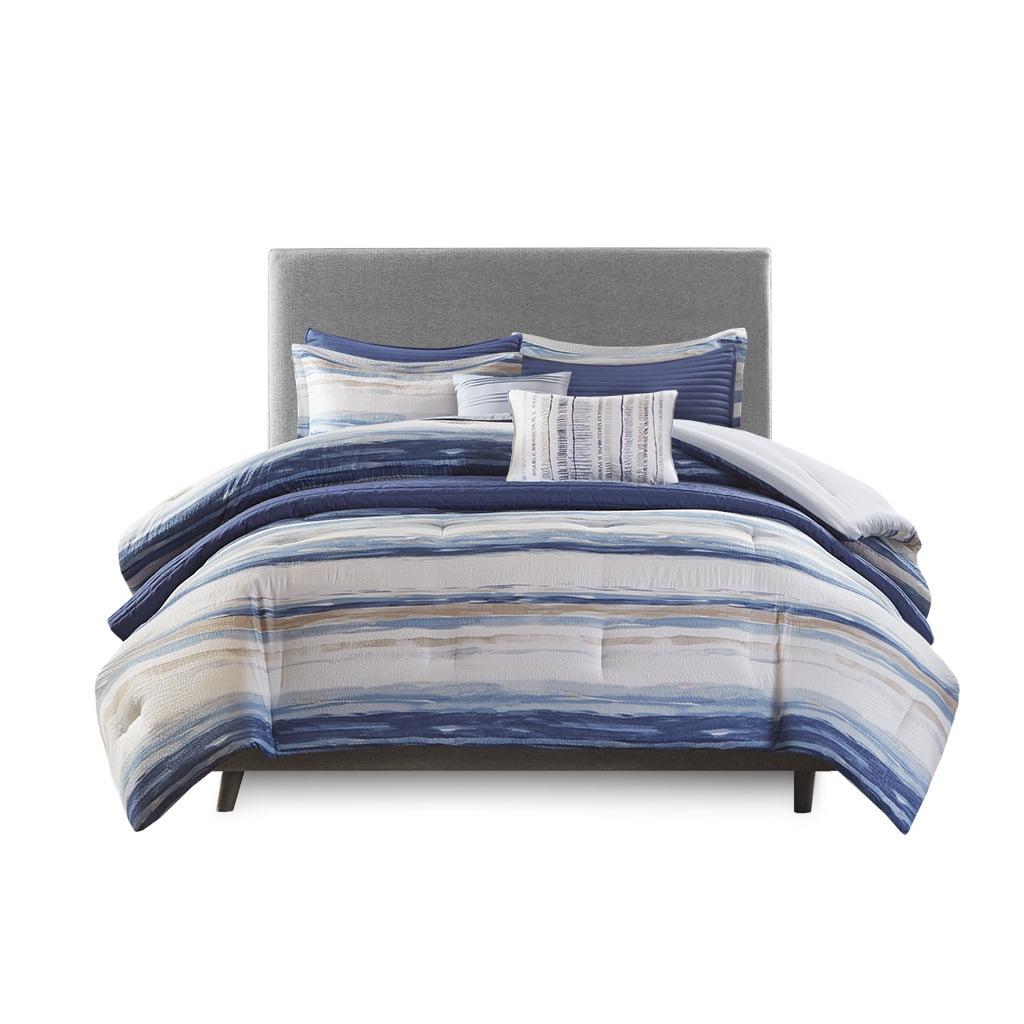 Full Blue Microfiber 8-Piece Comforter and Quilt Set