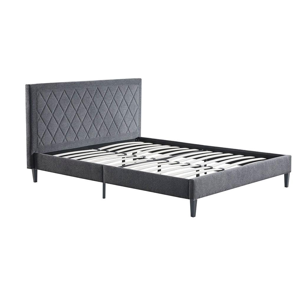 Charcoal Queen Upholstered Platform Bed with Tufted Headboard