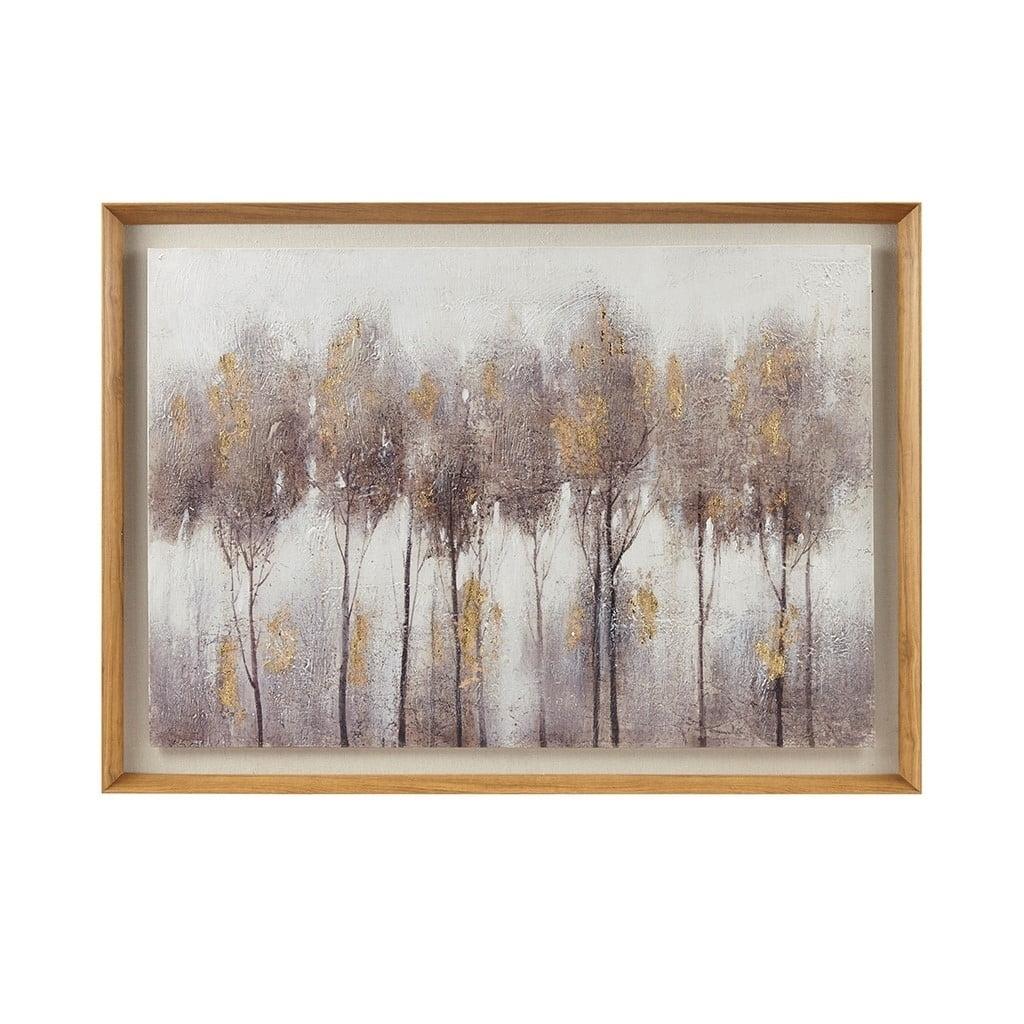 Textured Grey and Gold Forest Landscape Framed Canvas Art