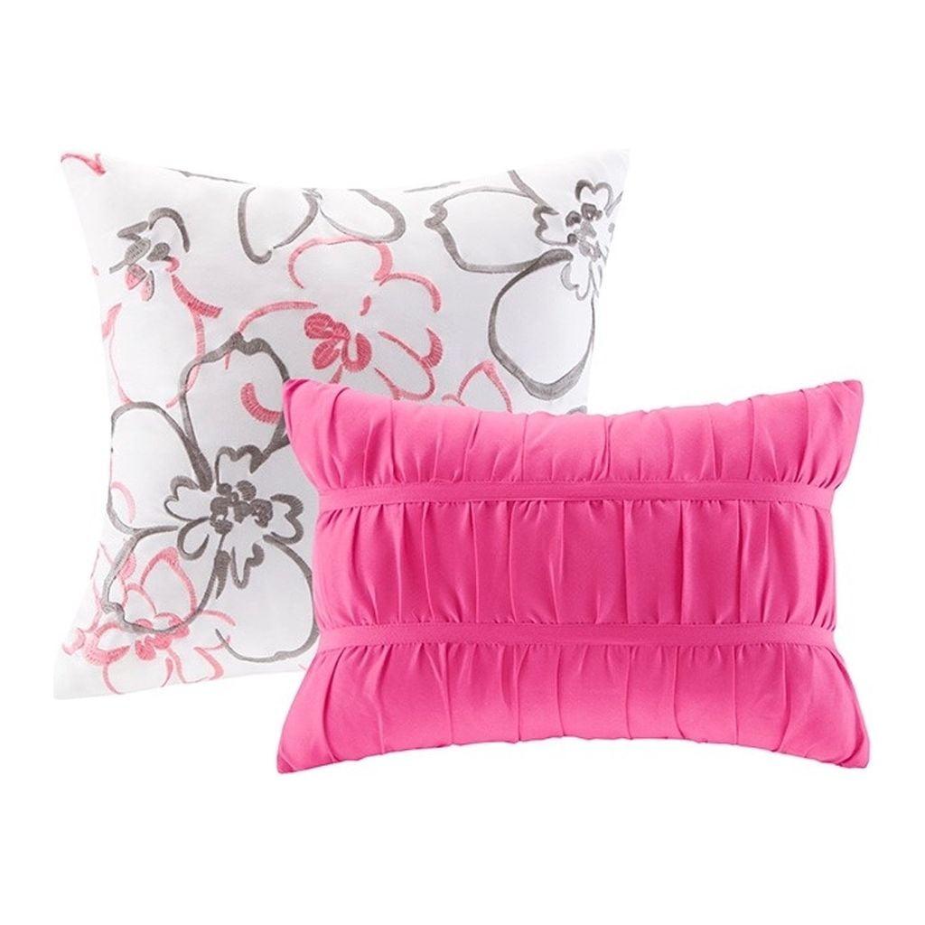 Twin Pink Floral Print Comforter Set with Shams