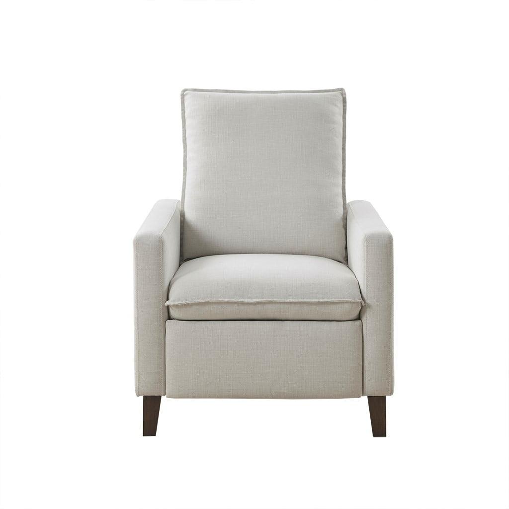 Ivory Upholstered Push Back Recliner with Wood Legs