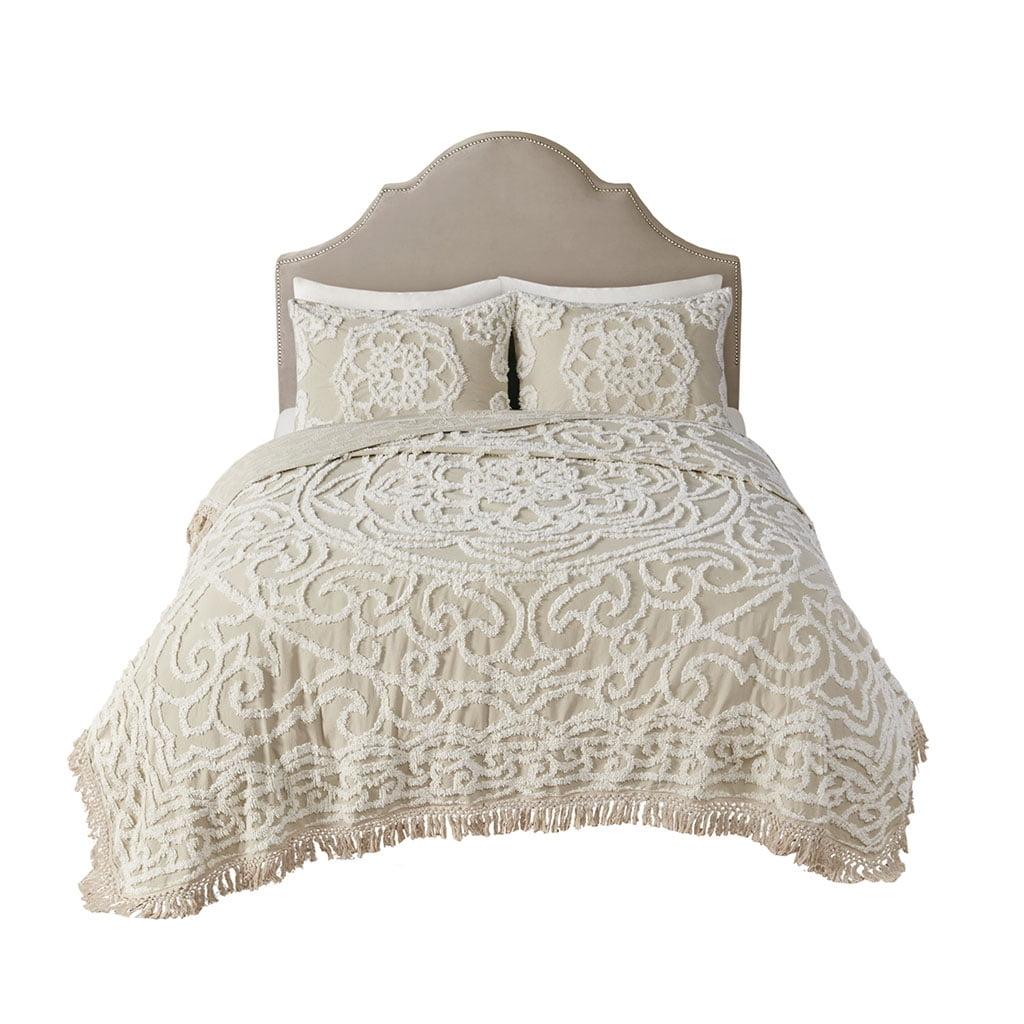 Madison Park Laetitia Tufted Chenille Cotton Medallion Fringe Coverlet Set