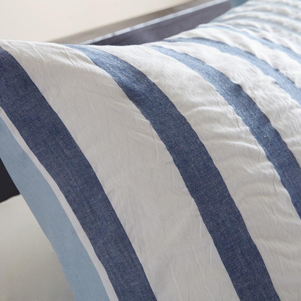 King Blue Seersucker Striped Cotton Comforter Set