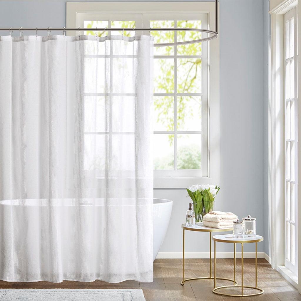 Ivory Sheer Striped Fabric Shower Curtain with Liner