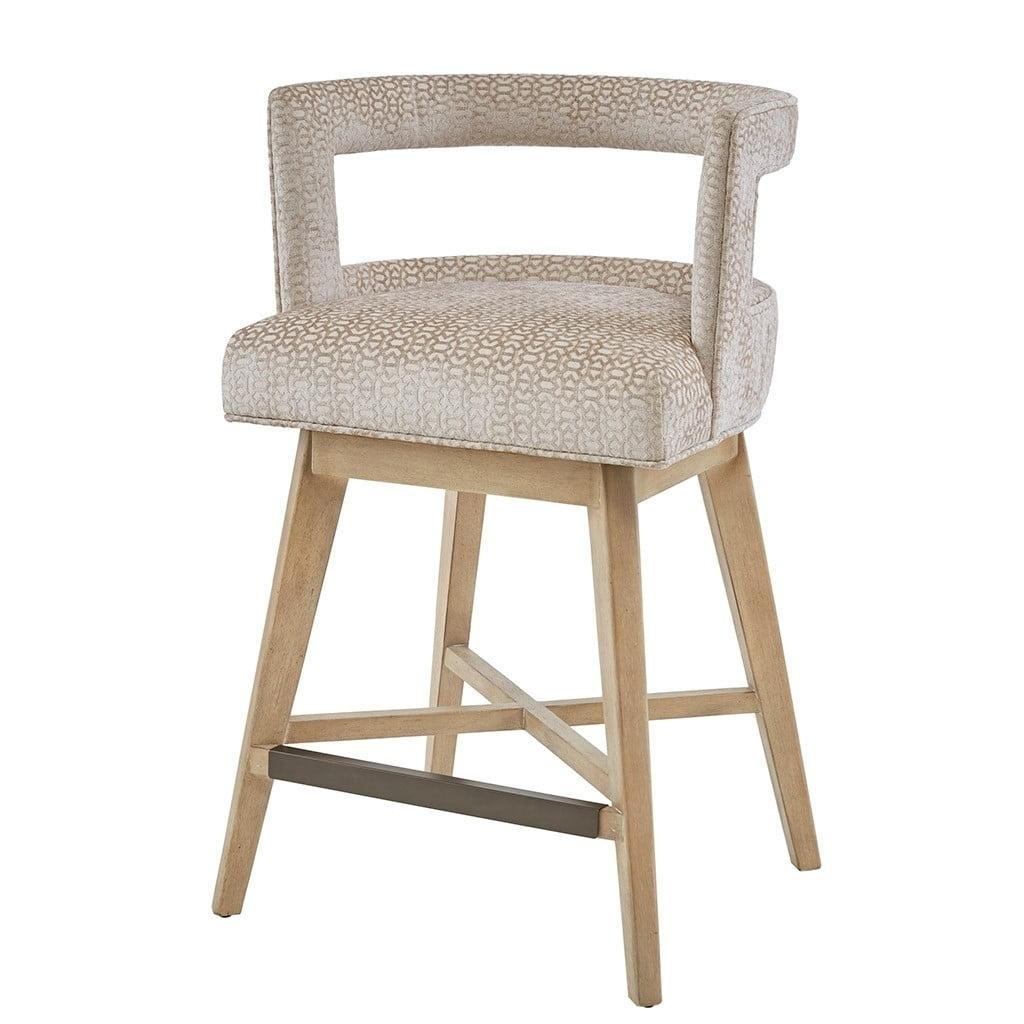 Glenwood Cream Swivel Counter Stool with Wood Legs and Metal Kickplate