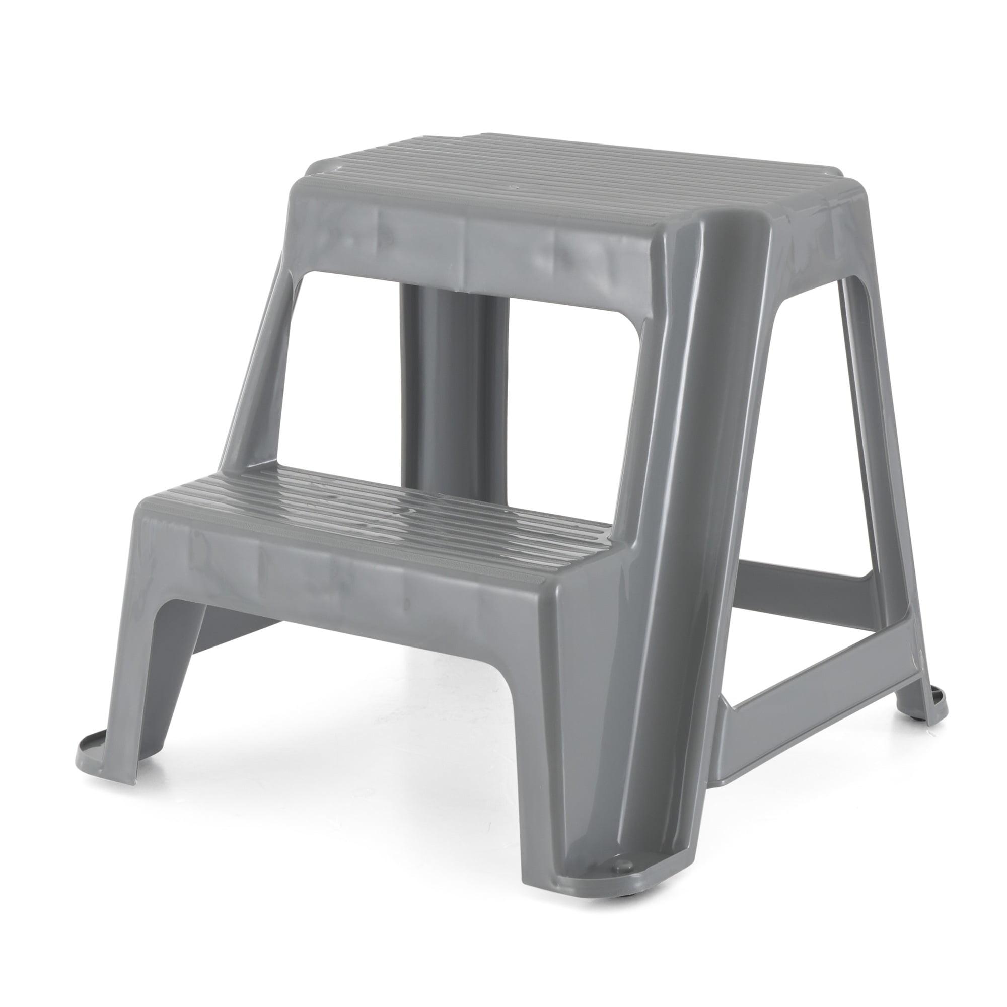 Gracious Living Plastic 2-Step Stool, Portable Step Stool for Home or Work, 16 Inches Tall, Gray