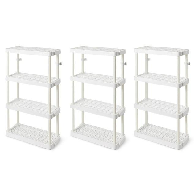 Gracious Living 4 Shelf Adjustable Height Medium Duty Storage Unit 14 x 32 x 54.5" Organizer for Home, Garage, Basement, & Laundry, White (3 Pack)
