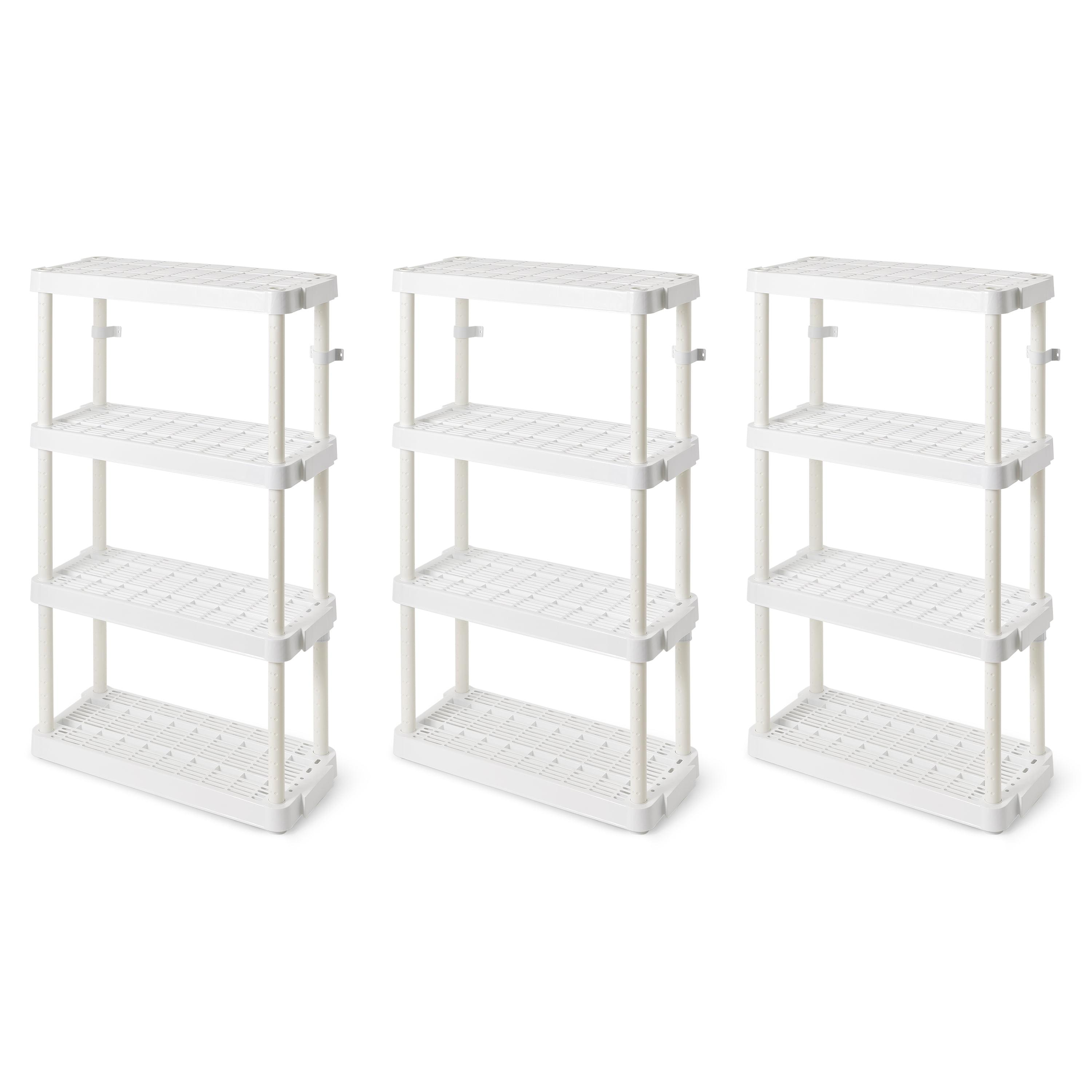 Gracious Living 4 Shelf Adjustable Height Medium Duty Storage Unit 14 x 32 x 54.5" Organizer for Home, Garage, Basement, & Laundry, White (3 Pack)