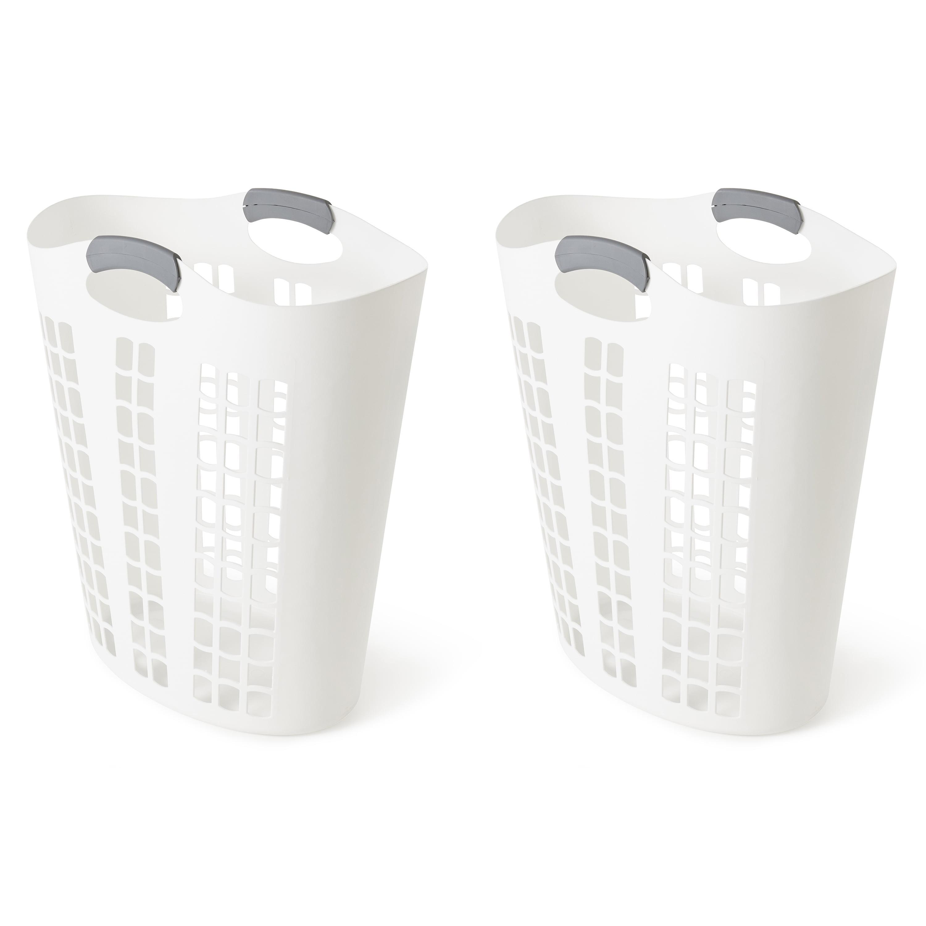 Gracious Living Gracious Living Easy Carry Flex 87 L Plastic Laundry Hamper, White (2 Pack) (Set of 2)