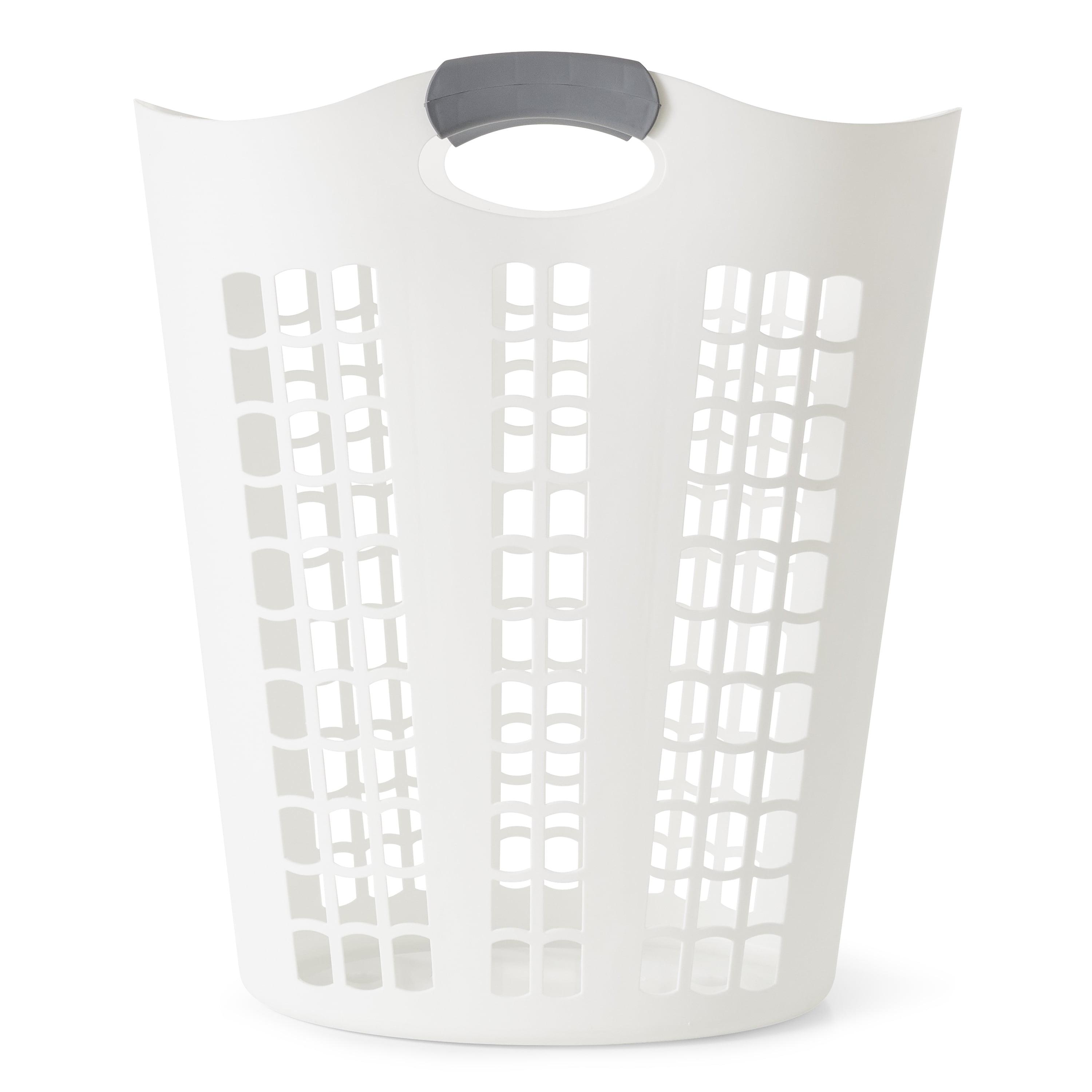 White Plastic Ventilated Upright Laundry Hamper with Handles