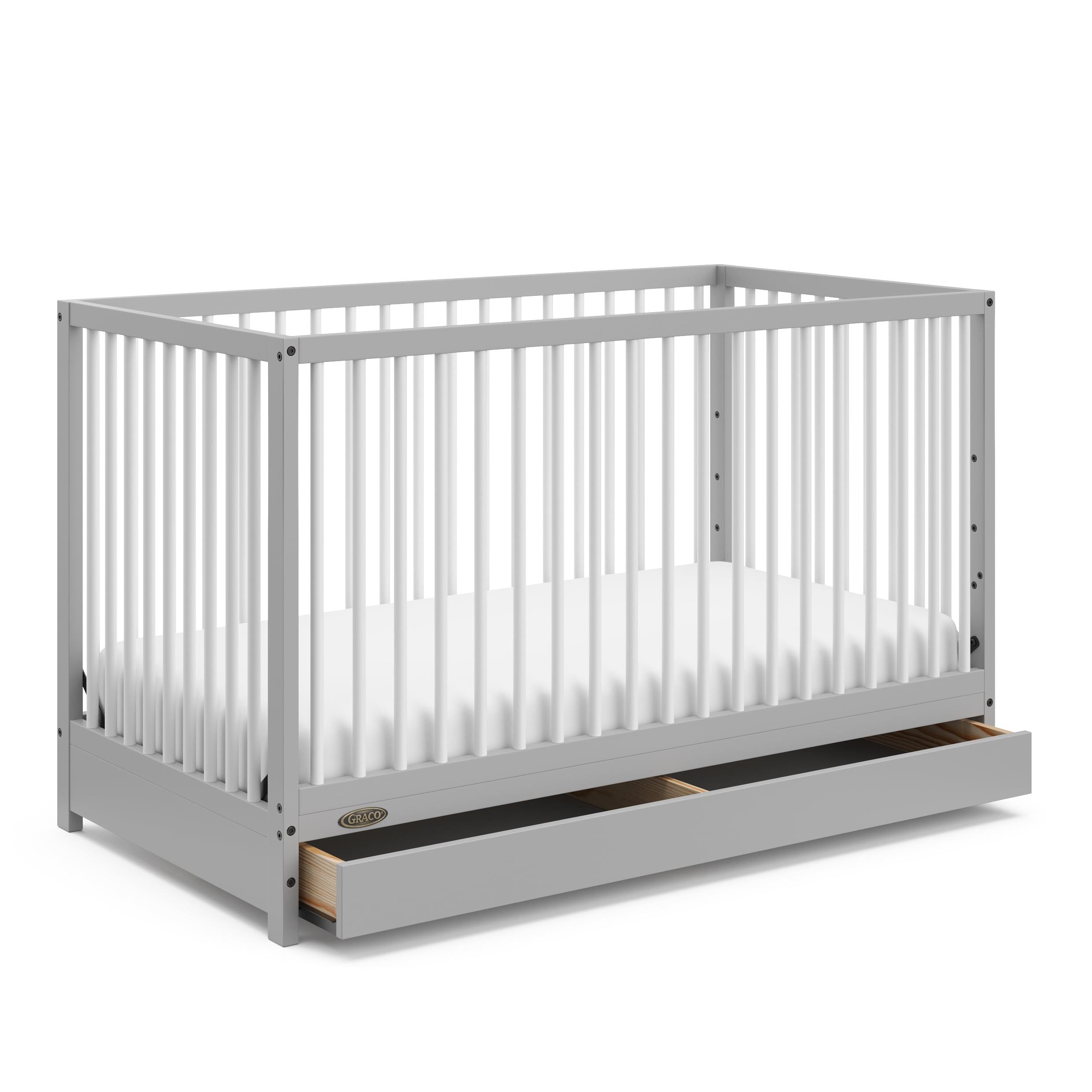 Pebble Gray and White 5-in-1 Convertible Crib with Drawer