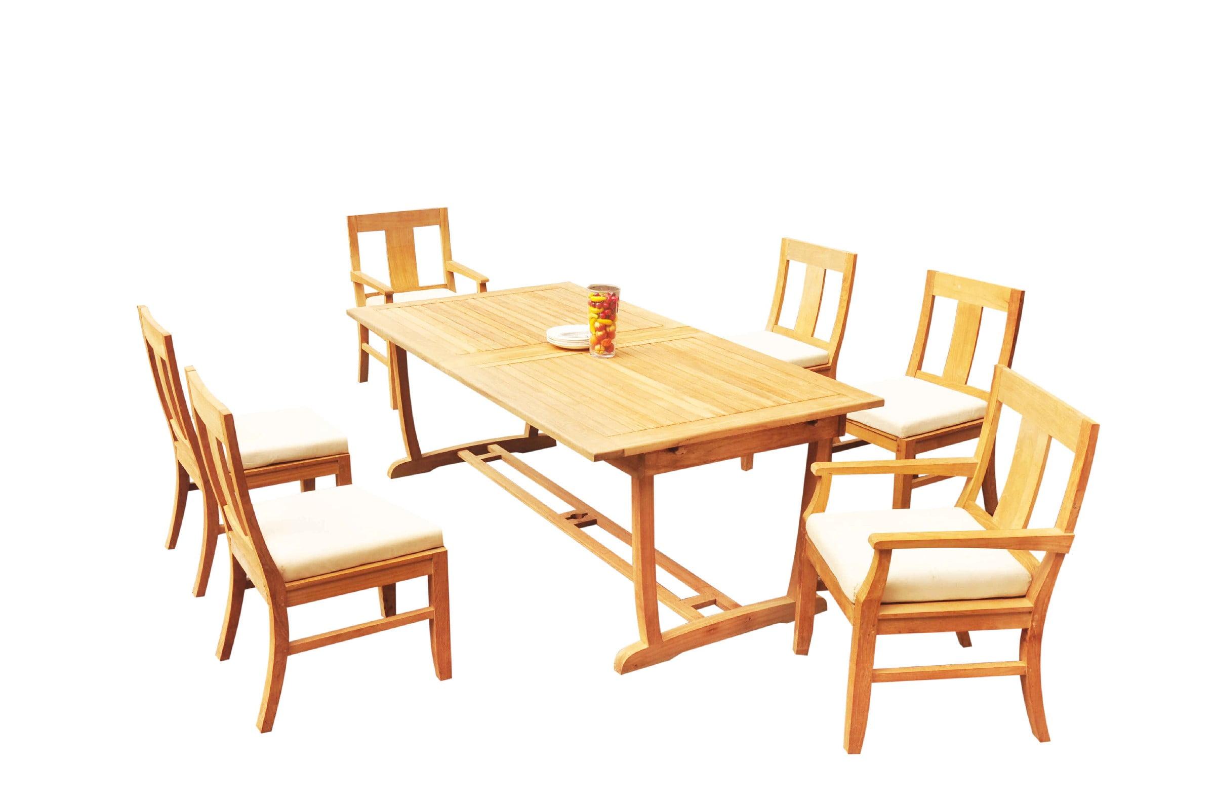 Natural Teak 7-Piece Dining Set with Cushioned Chairs