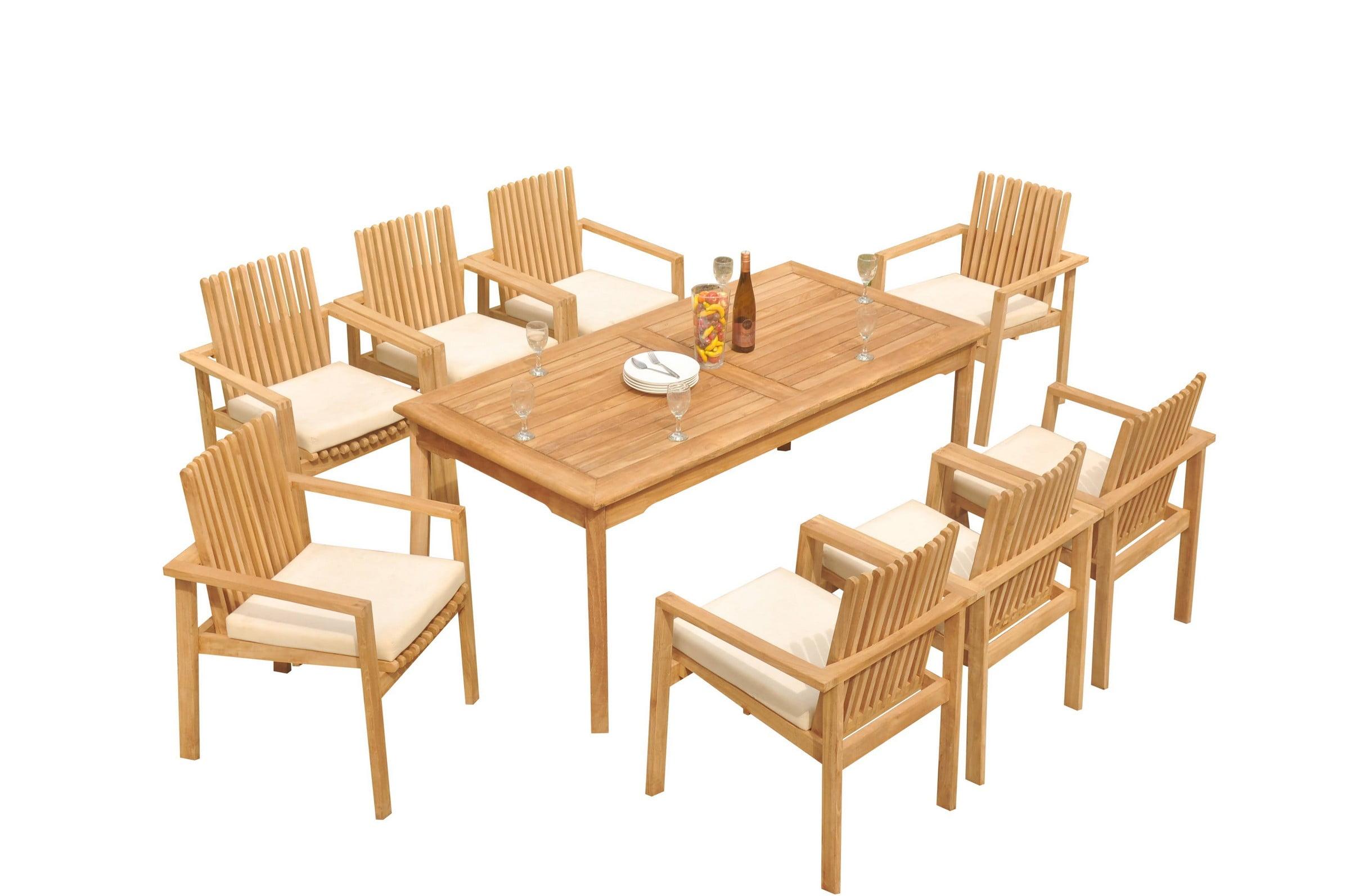 Natural Teak 8-Person Outdoor Dining Set with Slat Back Chairs