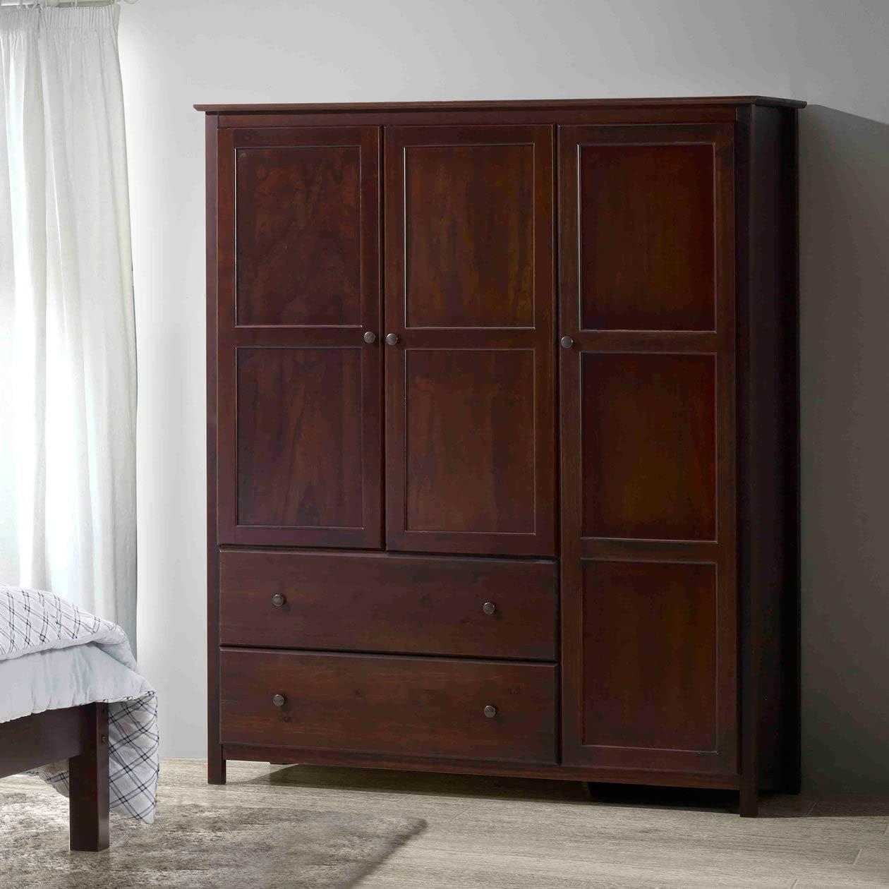 Shaker Cherry Solid Wood 3-Door Wardrobe Armoire