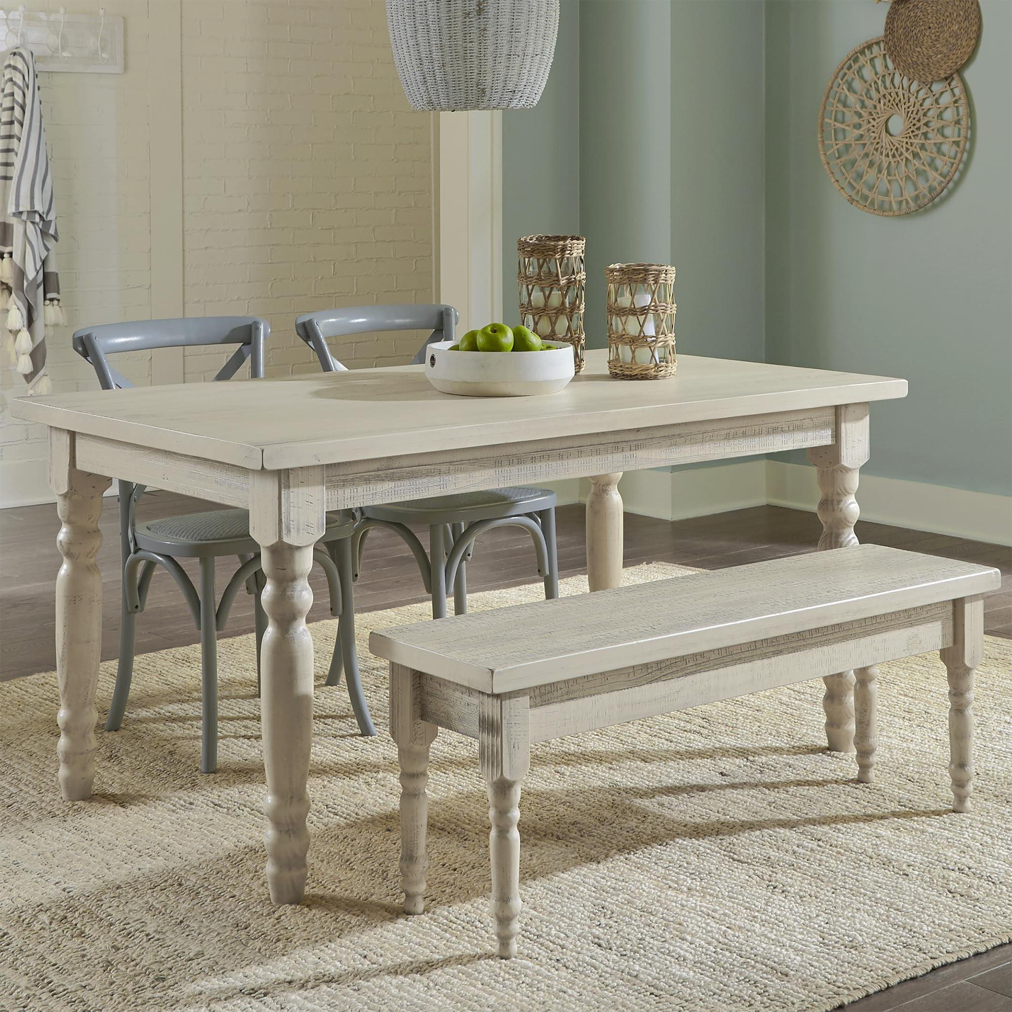 Off-White Reclaimed Pine Wood Extendable Dining Table