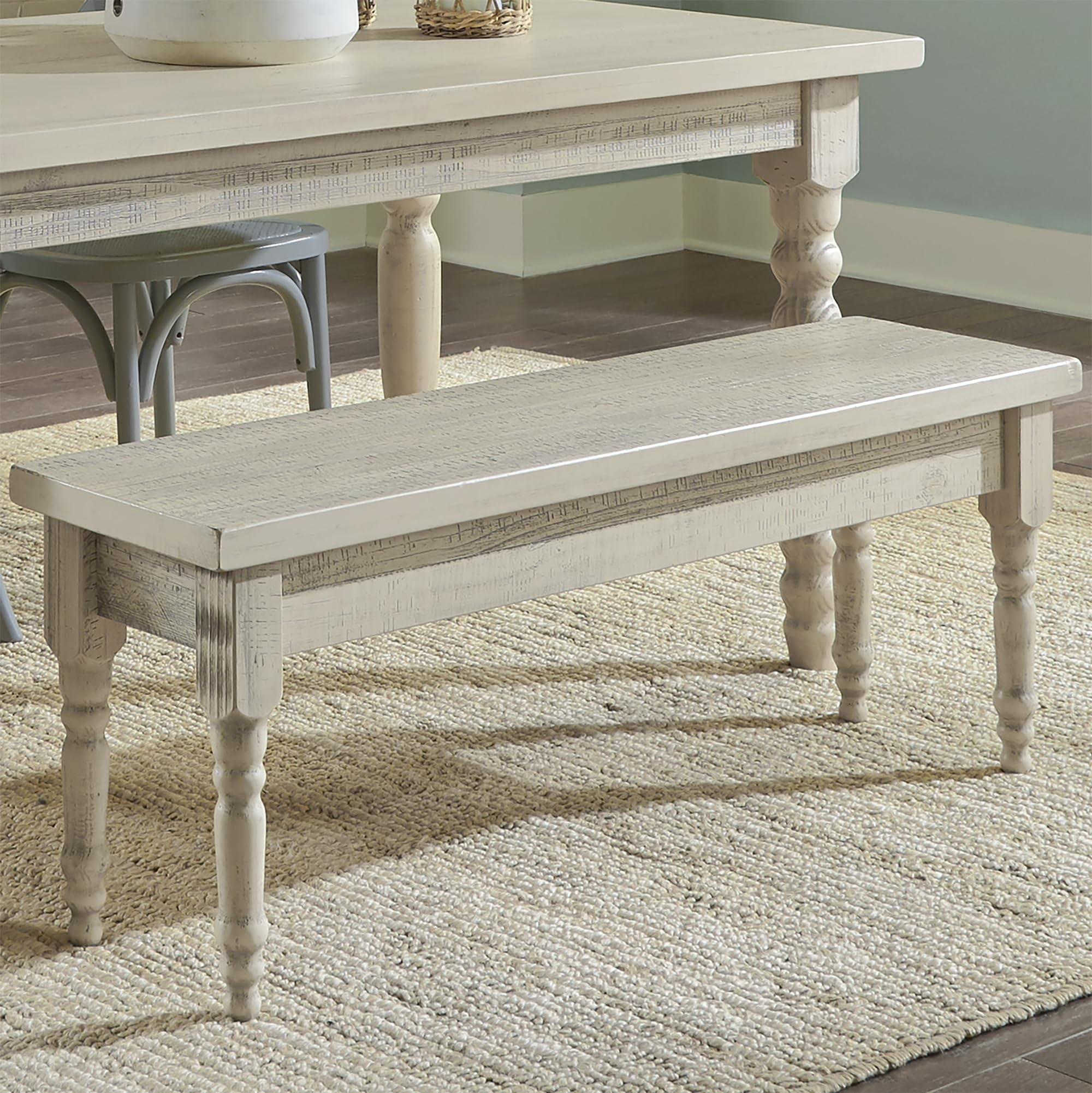 Valerie Off-White Solid Pine Wood Farmhouse Bench