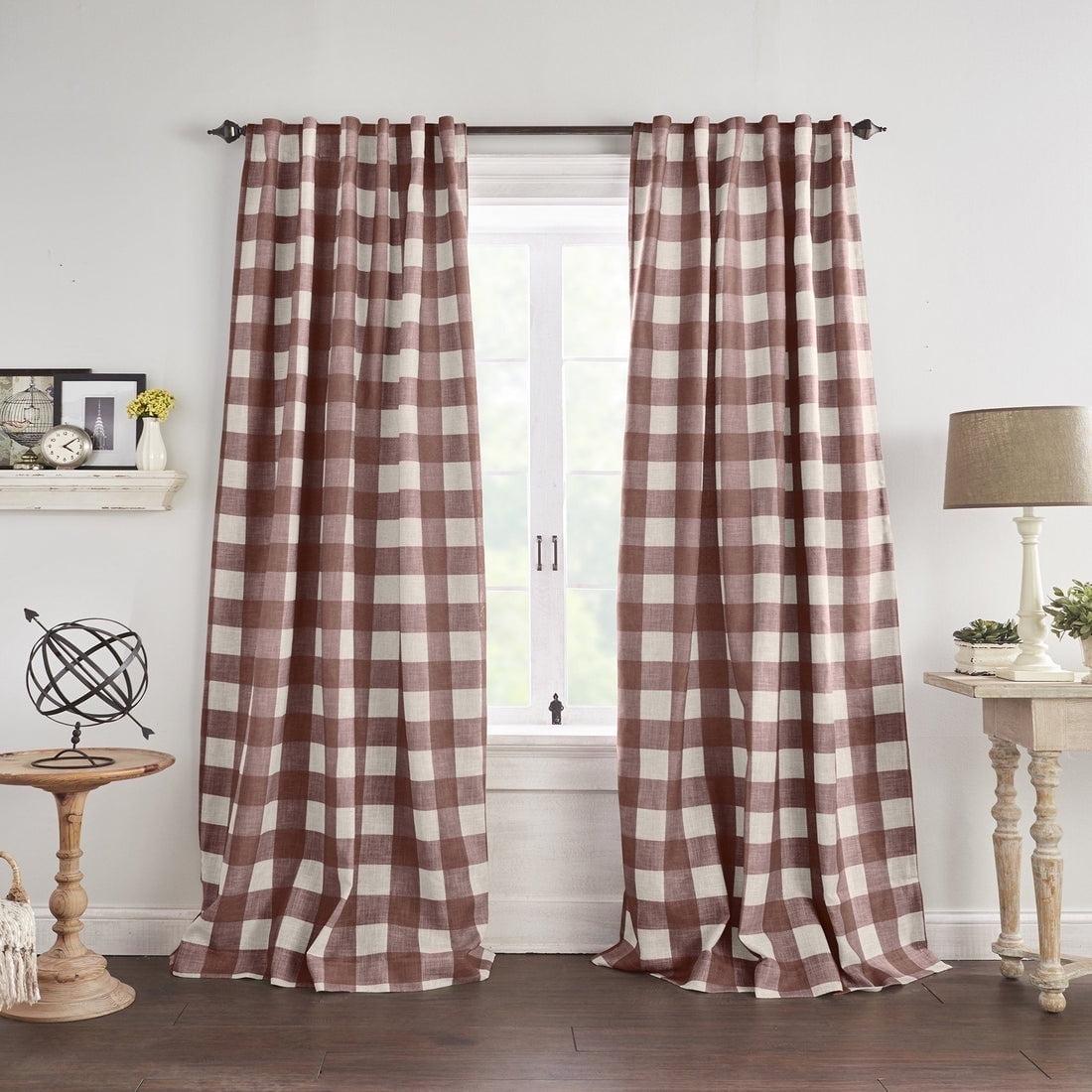Grainger Buffalo Check Lined Room Darkening Single Window Curtain Panel - 52" x 84" - Red - Elrene Home Fashions