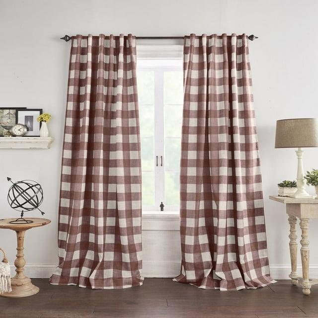 Grainger Buffalo Check Lined Room Darkening Single Window Curtain Panel - 52" x 84" - Red - Elrene Home Fashions