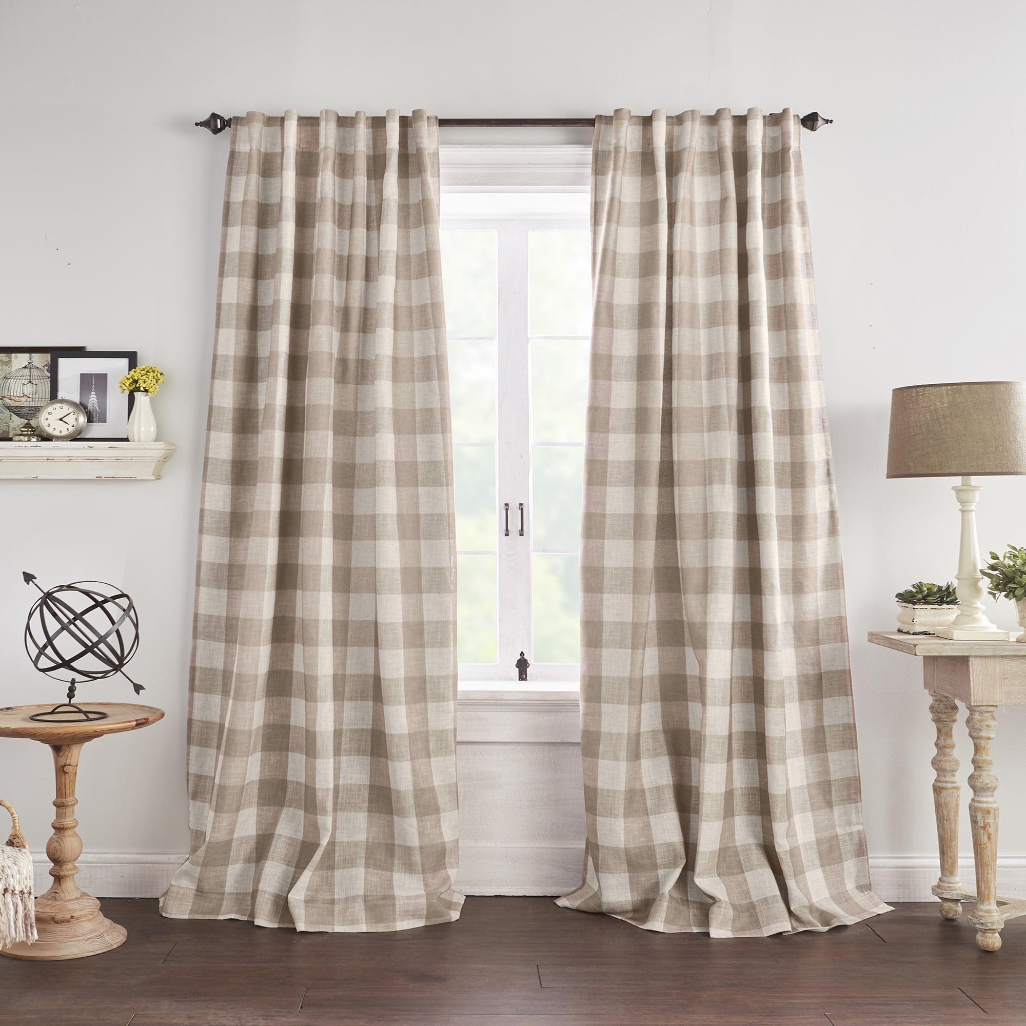 Grainger Buffalo Check Lined Room Darkening Single Window Curtain Panel - 52" x 95" - Indigo - Elrene Home Fashions