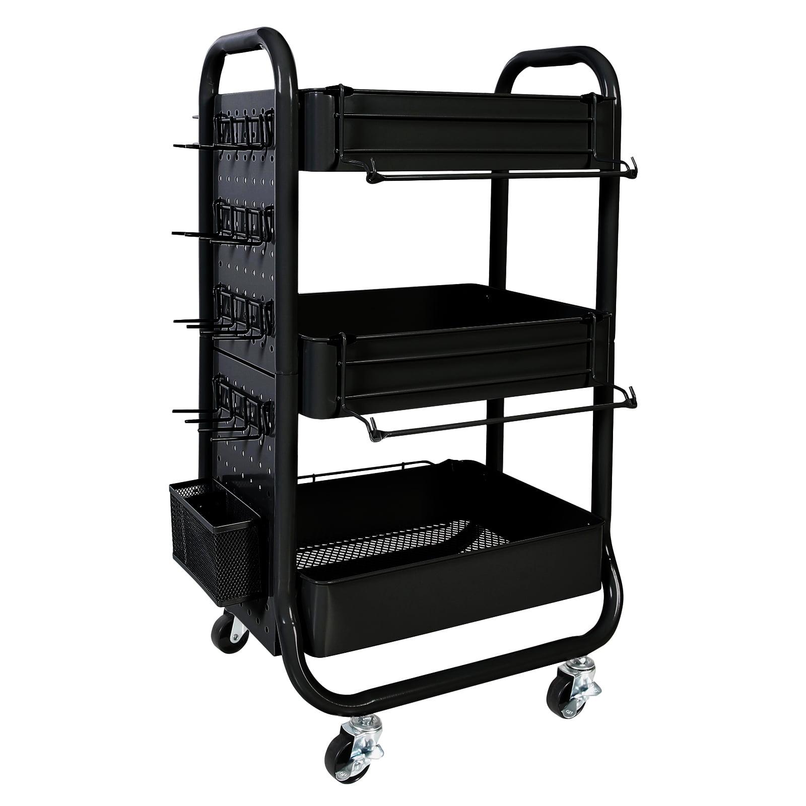 Gramercy Black Metal Rolling Craft Storage Cart with Swivel Wheels