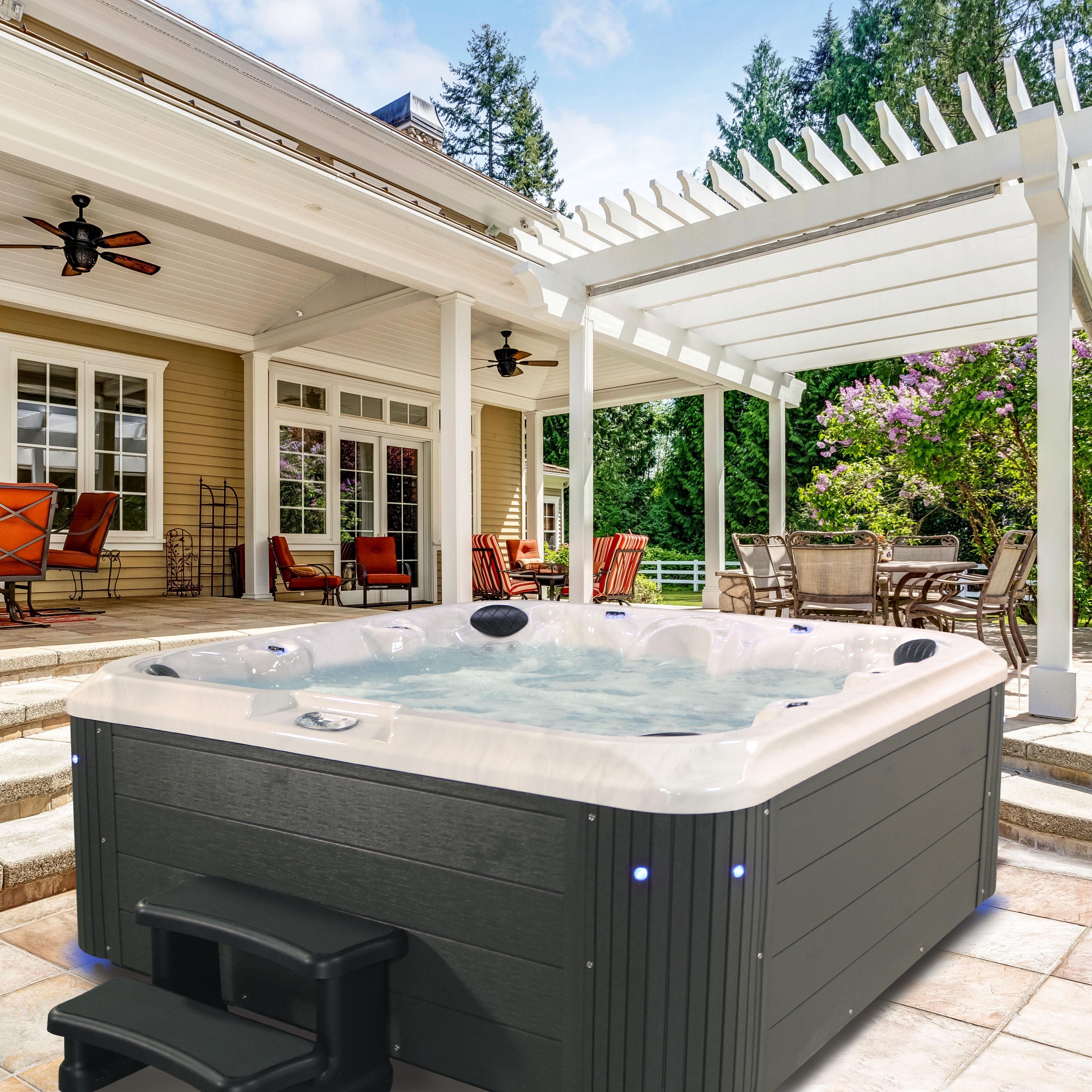 Grand Banks 6-Person 81-Jet Non-Lounger Hot Tub Spa with 3 Pumps, LED Lighting, Stainless Steel Heater and Ozonator, Insulated Cover Included and Steps Included