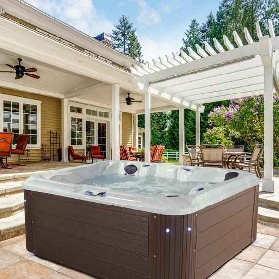 Grand Banks 5-Person 81-Jet Acrylic Lounger Hot Tub Spa, Stainless Steel Heater and Ozonator, Multi Color LED Lighting, Insulated Cover Included
