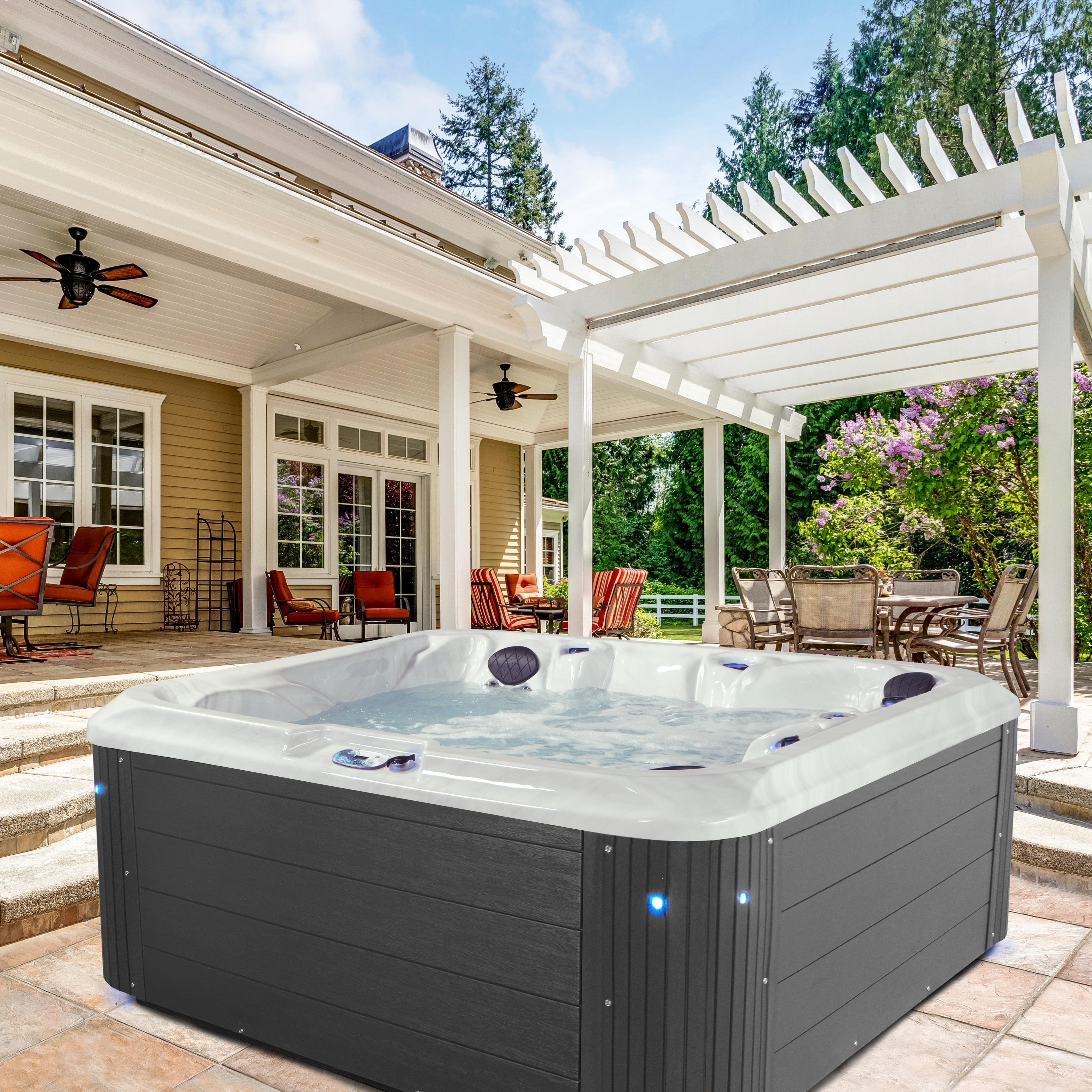 Aqualife® by Strong Spas® Grand Banks™ 5-Person 81-Jet Acrylic Lounger Hot Tub Spa, Stainless Steel Heater and Ozonator, Multi Color LED Lighting, Insulated Cover Included