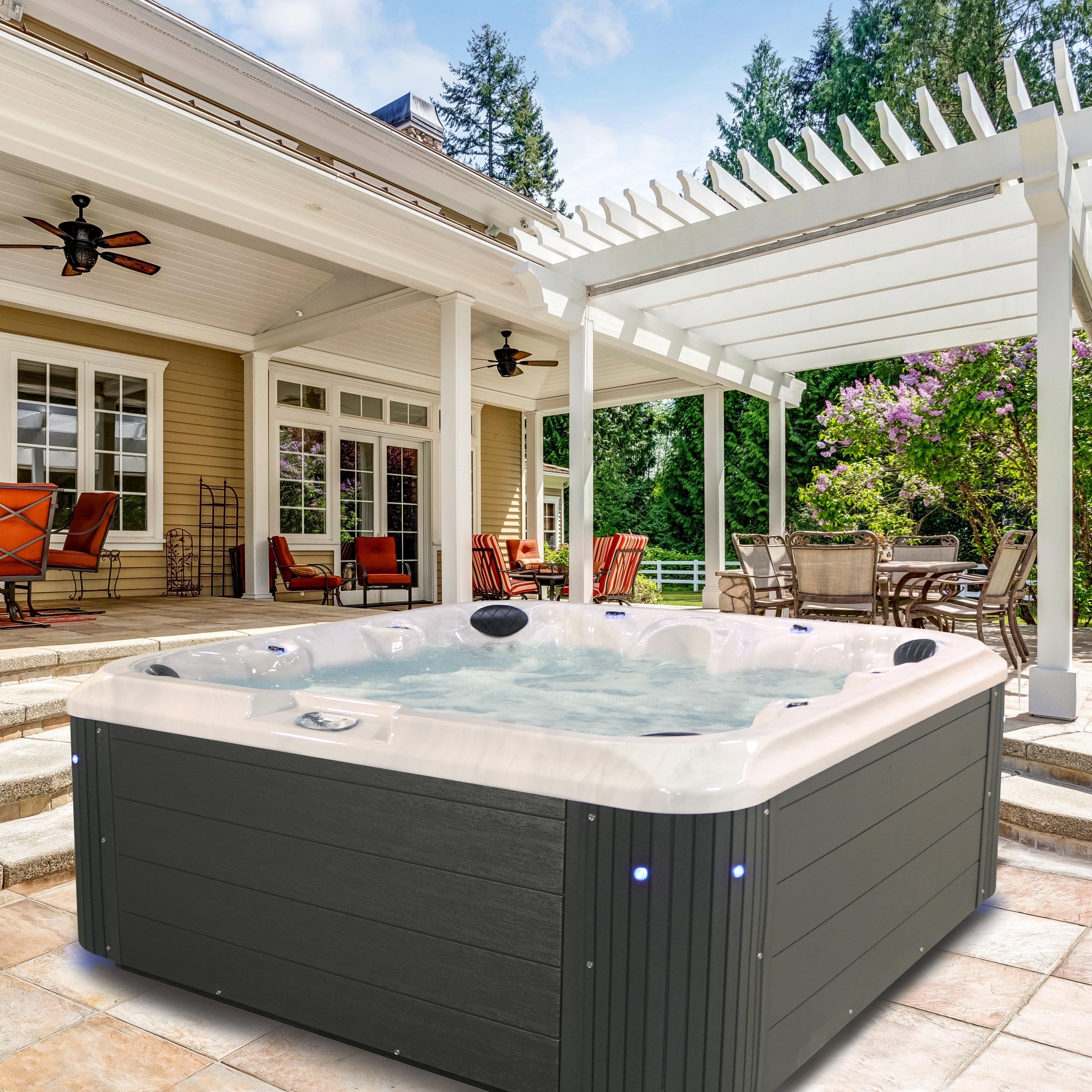 Grand Banks 6-Person 81-Jet Non-Lounger Hot Tub Spa with 3 Pumps, LED Lighting, Stainless Steel Heater and Ozonator, Insulated Cover Included and Steps Included