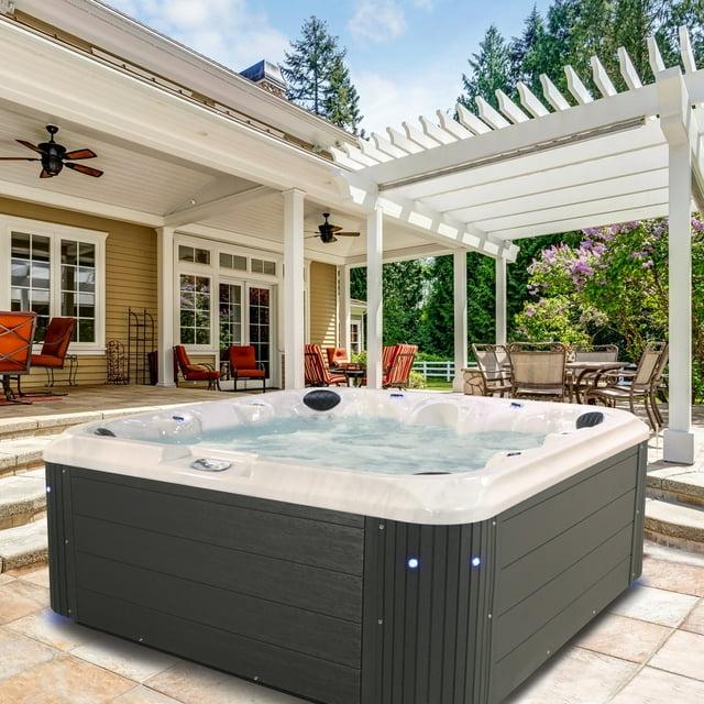Grand Banks 6-Person 81-Jet Non-Lounger Hot Tub Spa with 3 Pumps, LED Lighting, Stainless Steel Heater and Ozonator, Insulated Cover Included and Steps Included