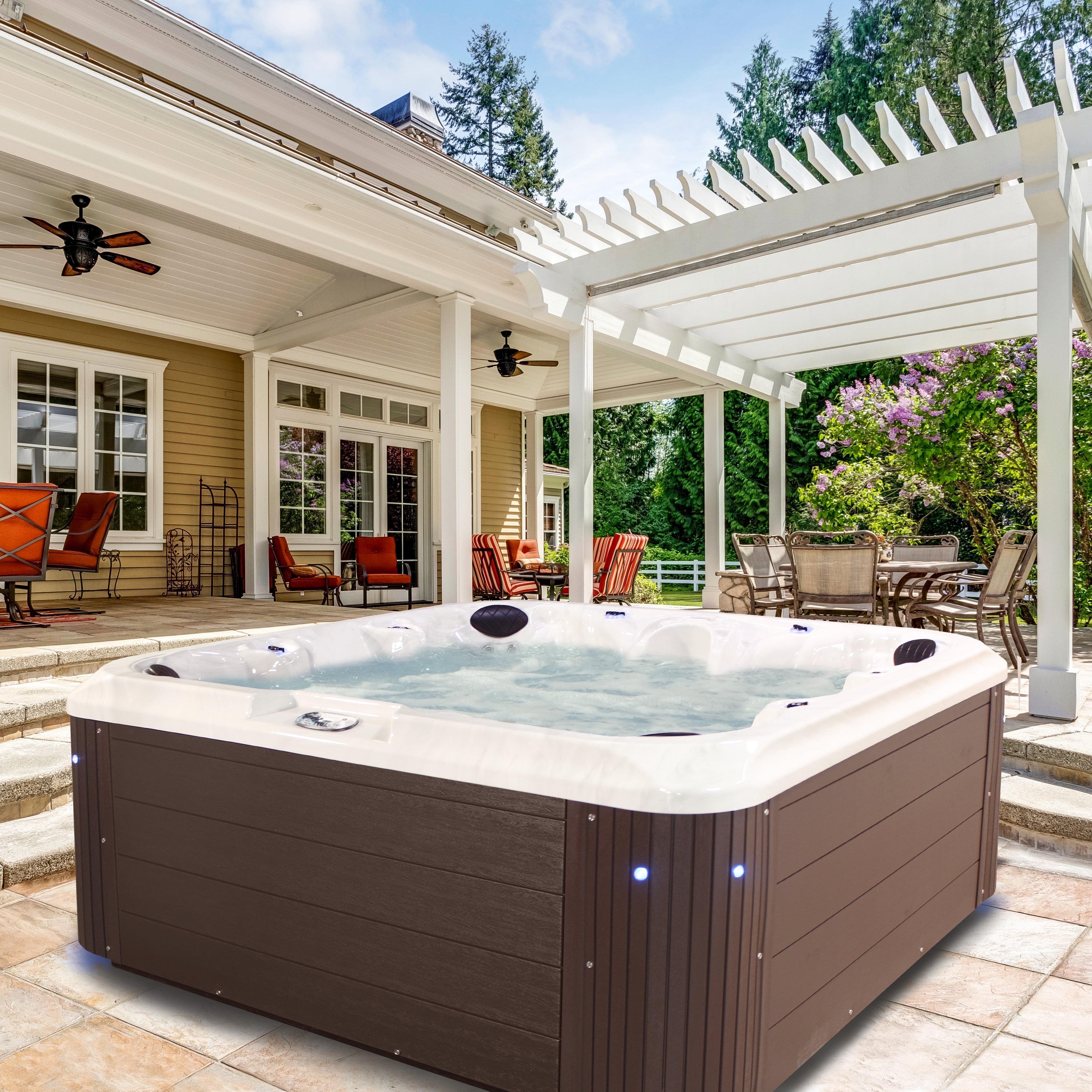 Aqualife® by Strong Spas® Grand Banks 6-Person 81-Jet Non-Lounger Hot Tub Spa with 3 Pumps, LED Lighting, Stainless Steel Heater and Ozonator, Insulated Cover Included and Steps Included
