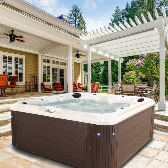Aqualife® by Strong Spas® Grand Banks 6-Person 81-Jet Non-Lounger Hot Tub Spa with 3 Pumps, LED Lighting, Stainless Steel Heater and Ozonator, Insulated Cover Included and Steps Included