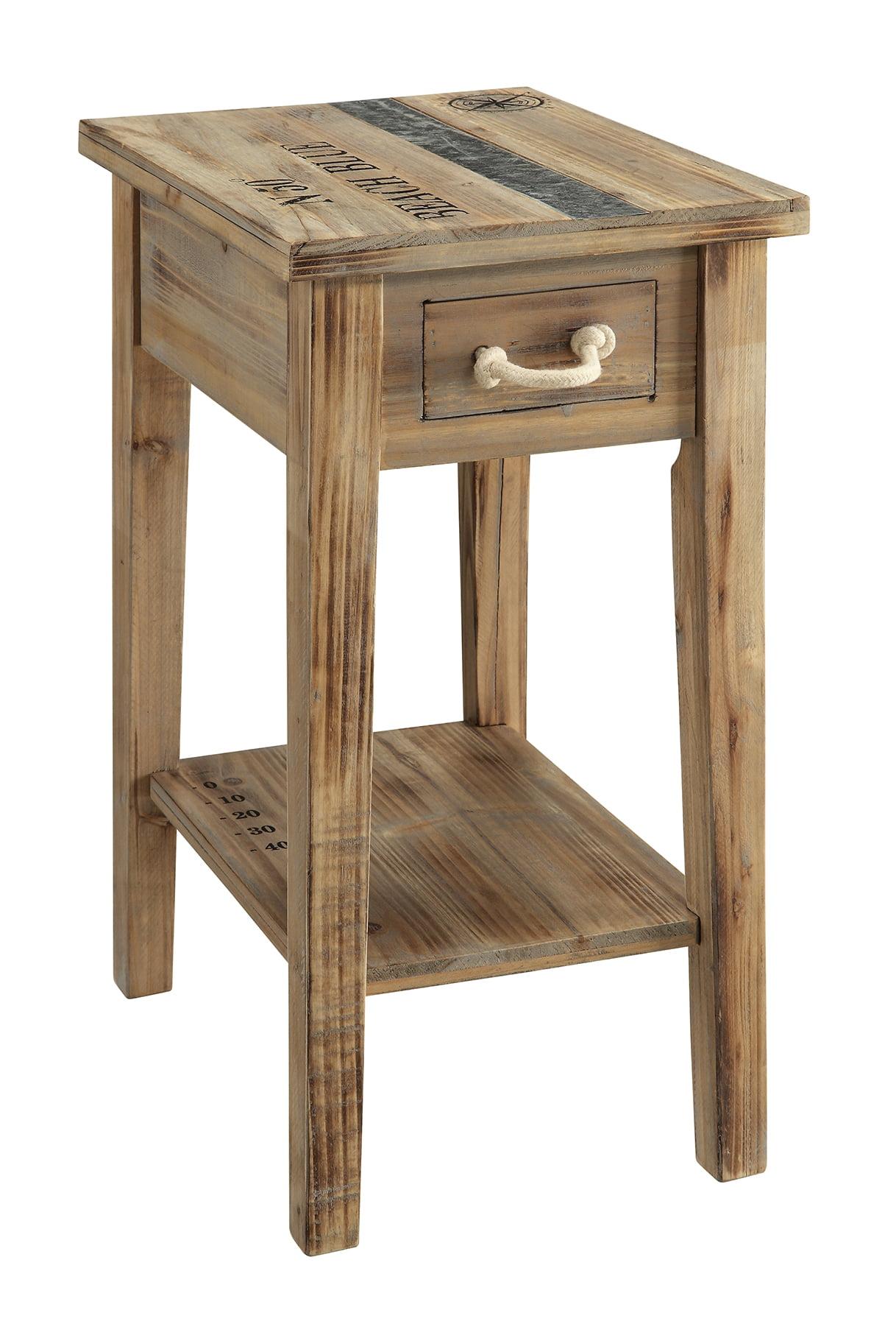 Light Brown Wood and Rope Chair Side Table with Storage