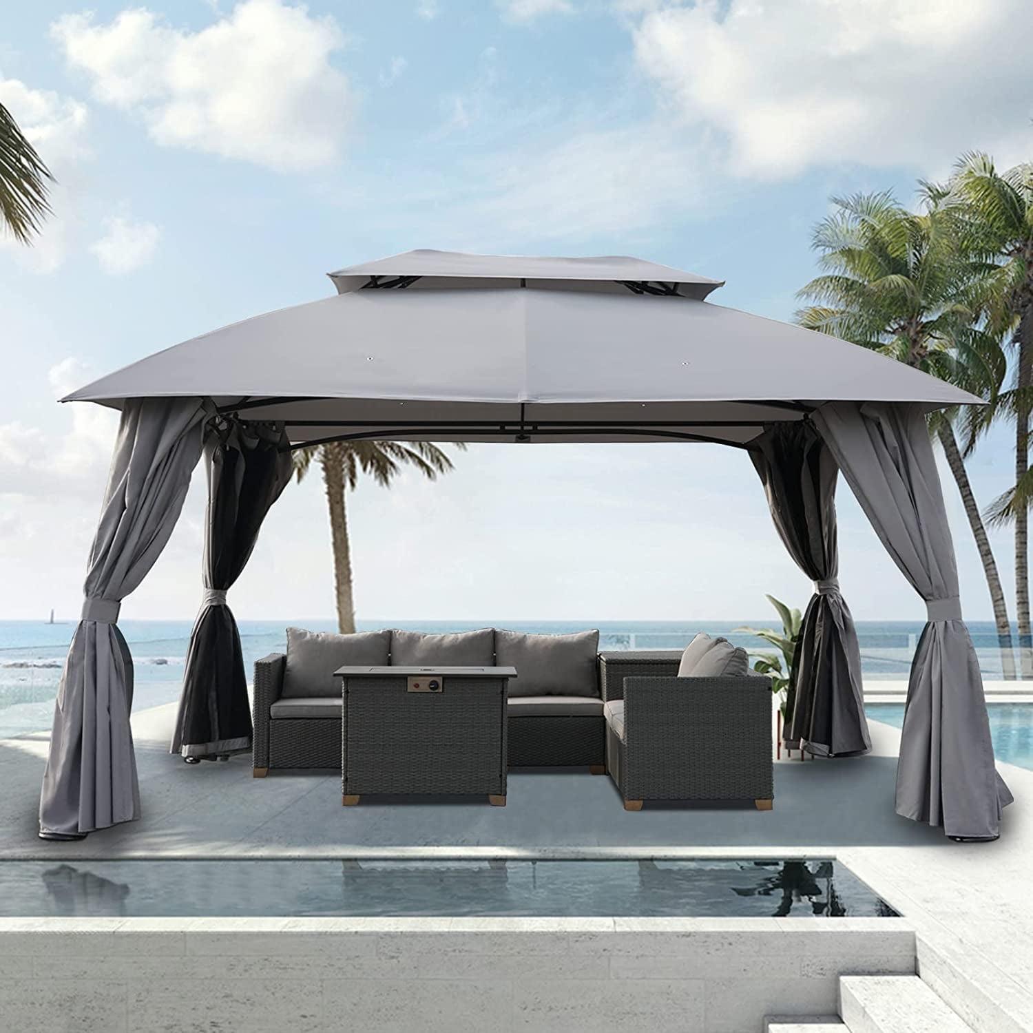 Grand Patio 10x13 Gray Steel Gazebo with Curtains