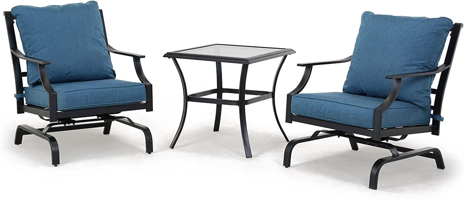 Grand Patio Outdoor 3 Piece Patio Set, 2 Single Steel Chairs with a Side Table, Peacock Blue