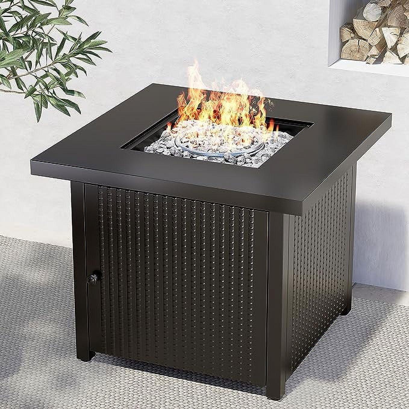 30-Inch Black Gas Fire Pit Table with Slate Mantel