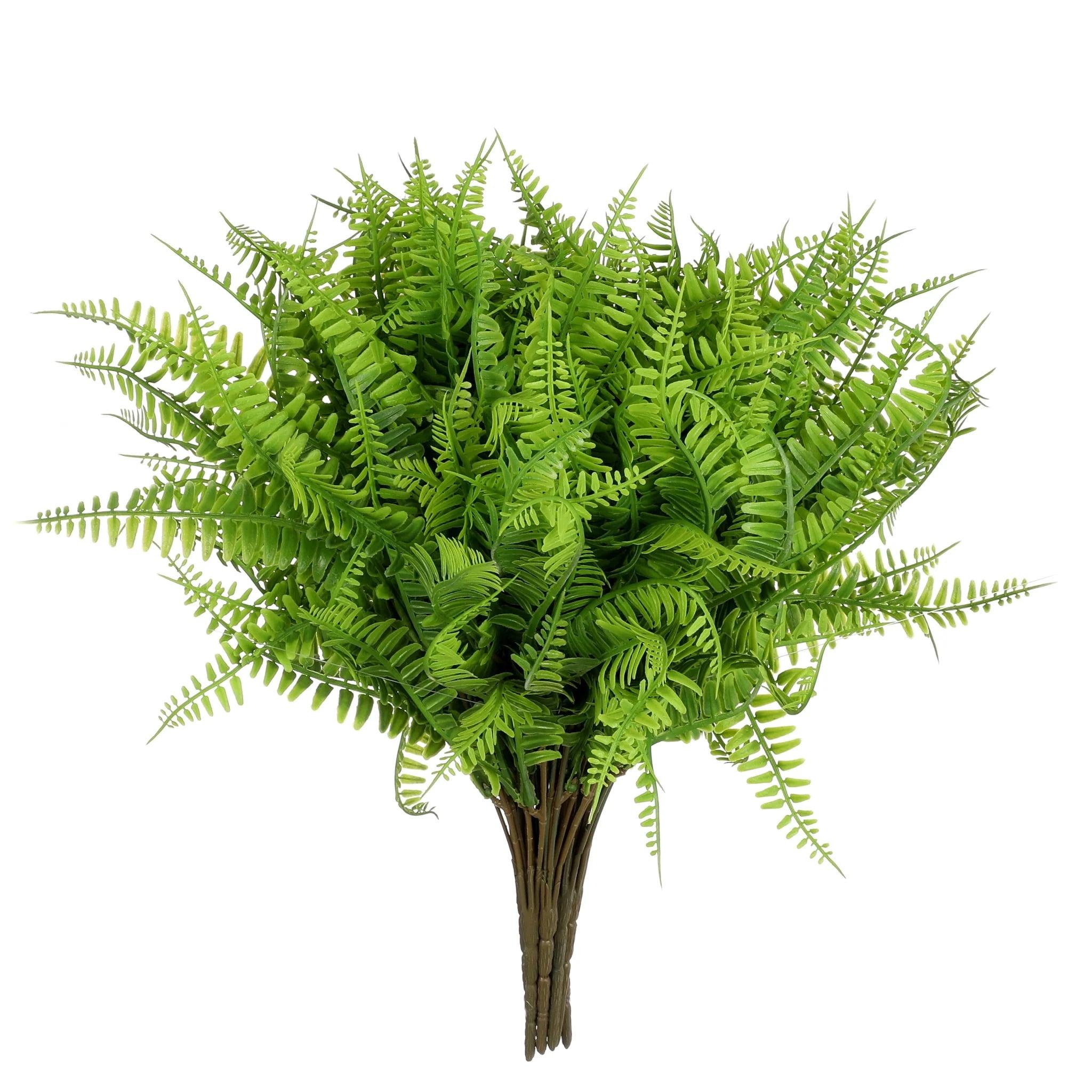 Light Green Artificial Boston Ferns with Real-Touch Plastic Stems - 10pcs